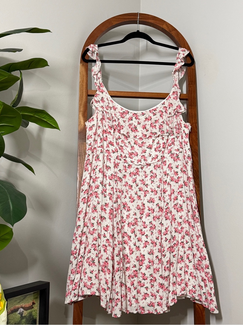 Torrid 24 White Pink Floral Ruffle Strap Dress